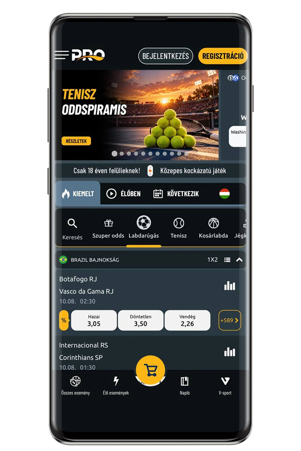Képernyőkép a TippmixPro hivatalos weboldaláról