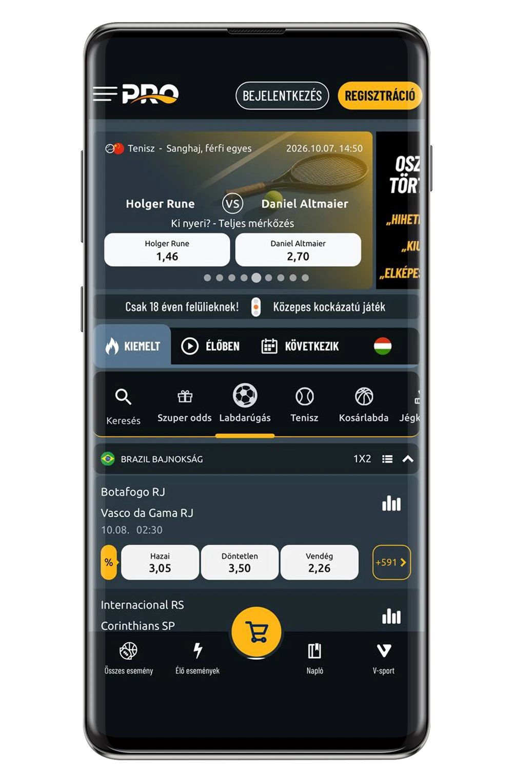 Képernyőkép a TippmixPro hivatalos weboldaláról