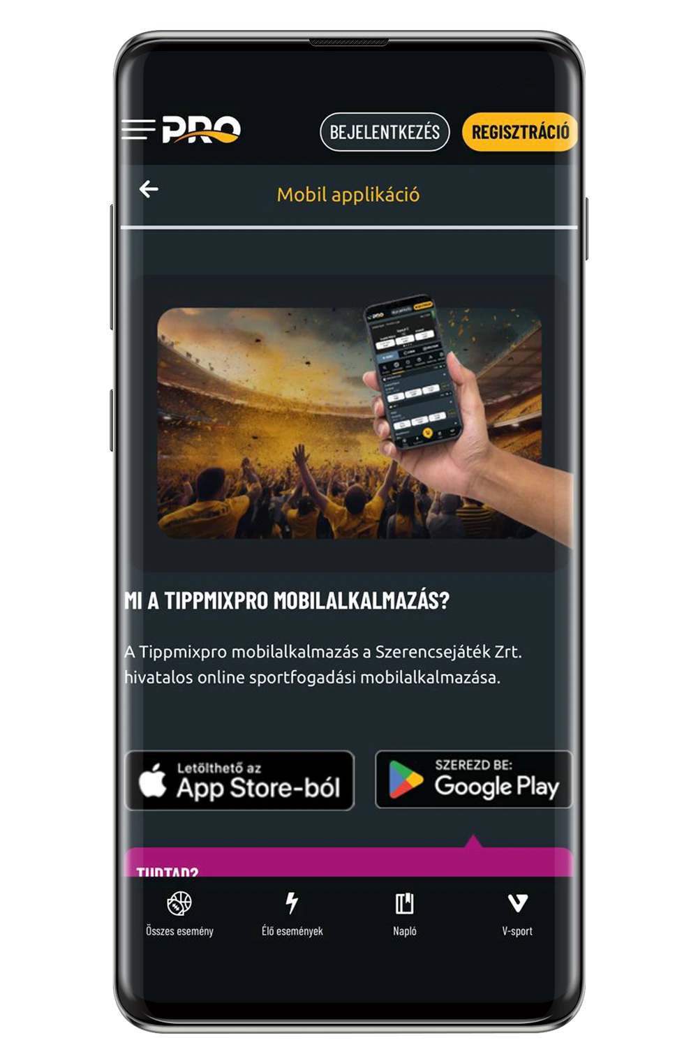 Képernyőkép a TippmixPro hivatalos weboldaláról